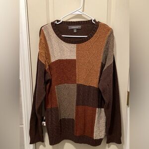 Croft & Barrow Women's Patchwork Sweater - Brown, Tan, Orange